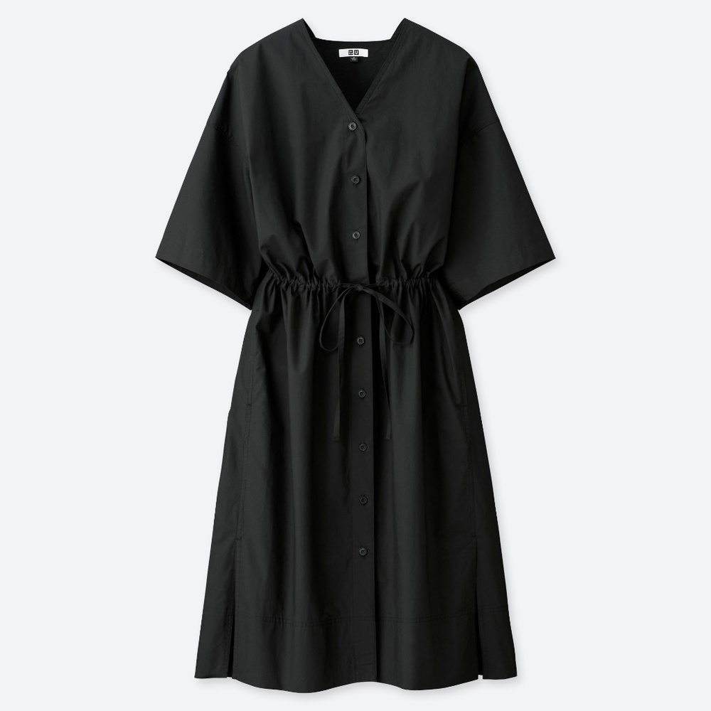 UNIQLO U Short Sleeve Cotton Shirt Dress in Black Size Medium M